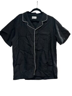 Onia Black Linen Short Sleeve Shirt Men's Size L Large Linen